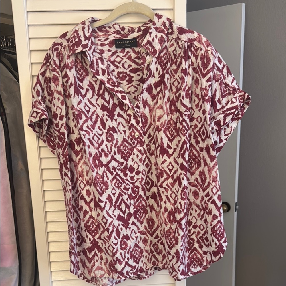 Lane Bryant Women's Red and White Patterned Top 14